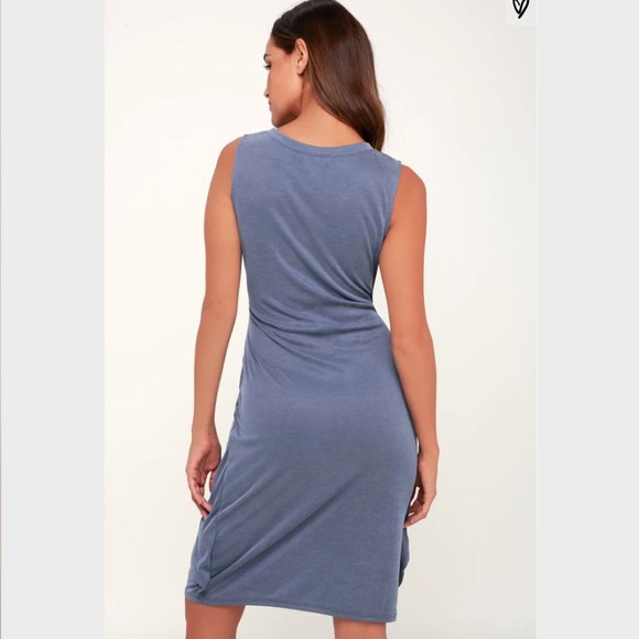 Knotty But Nice Blue Ribbed Twist-Front Dress - Picture 2 of 7